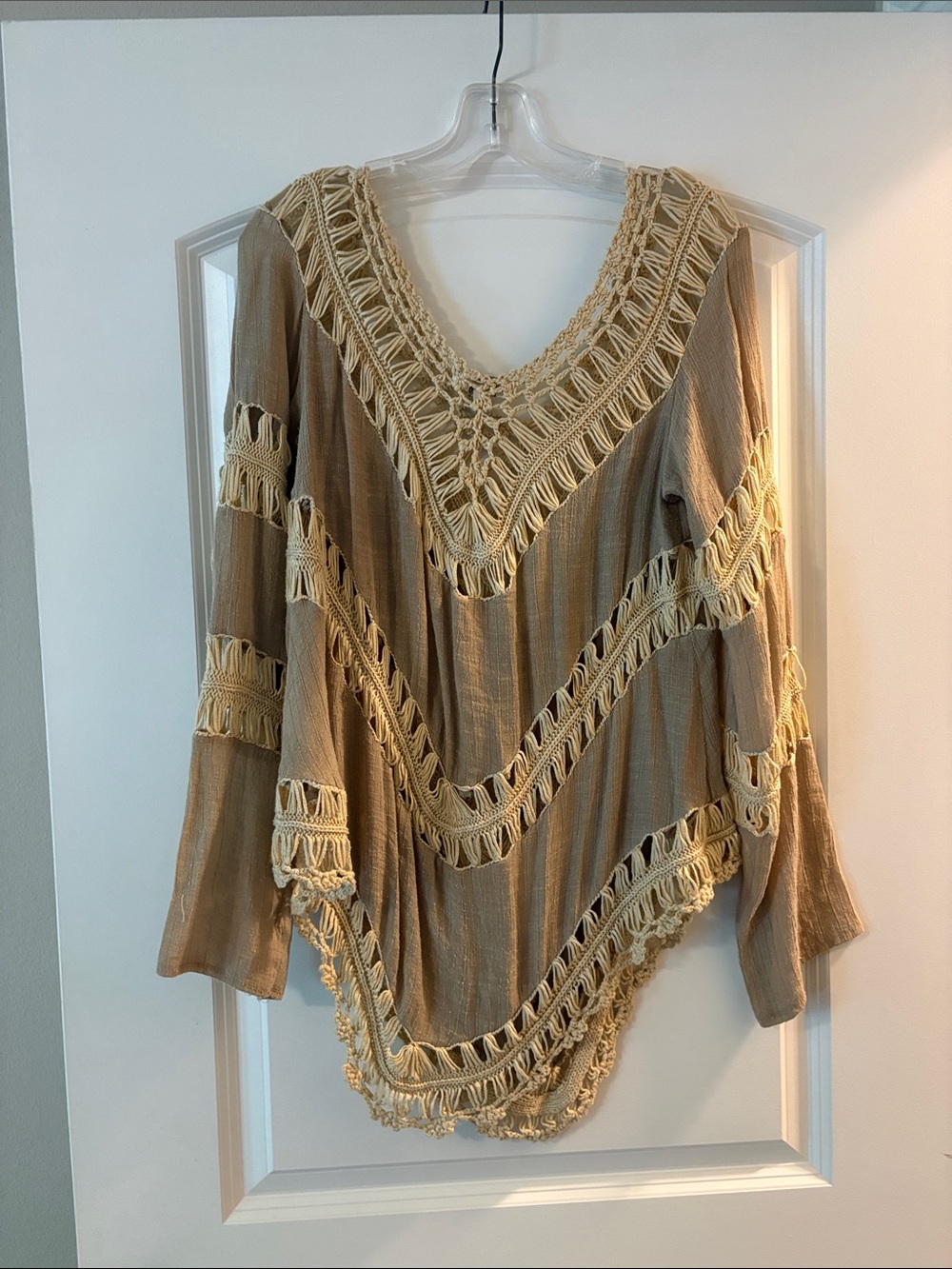 Umgee Tan Tunic with Cream Crochet Trim - Picture 4 of 4